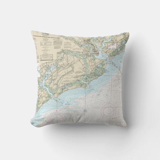 Charleston, SC Harbor Nautical Chart Pillow (Front)