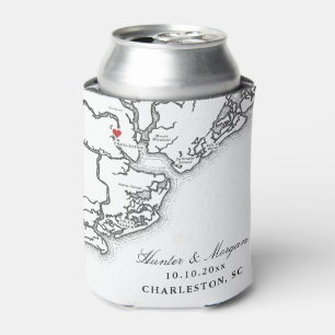 Charleston SC Map Black and White Wedding Favor Can Cooler