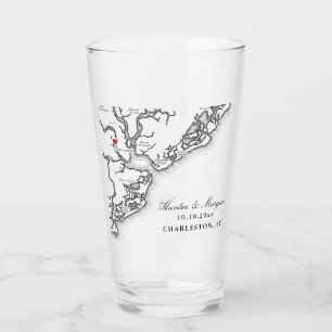 Charleston SC Map Black and White Wedding Favor Glass