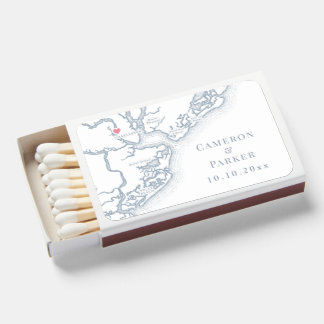 Charleston SC Map Elegant Dusty Blue Wedding Favor Matchboxes