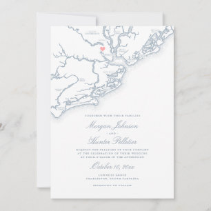 Charleston SC Map Elegant Dusty Blue Wedding Invitation