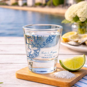 Charleston SC Map Elegant Navy Blue Wedding Favor Shot Glass