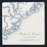 Charleston SC Map Elegant Navy Blue Wedding Favor Stone Coaster<br><div class="desc">Commemorate your Charleston wedding with these elegant navy blue Lowcountry South Carolina map-themed keepsake stone coasters. Perfect for romantic venues like the William Aiken House, Boone Hall Plantation, Magnolia Plantation and Gardens, The Cedar Room, Lowndes Grove Plantation, Legare Waring House, Middleton Place, The Gadsden House, The Governor Thomas Bennett House,...</div>