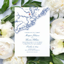Charleston SC Map Elegant Navy Blue Wedding