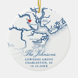 Charleston SC Map Wedding Photo Christmas Ceramic Ornament