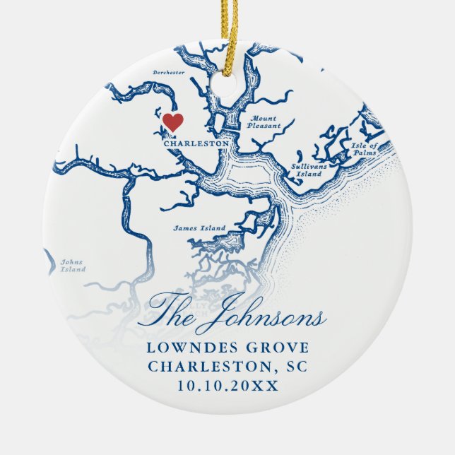 Charleston SC Map Wedding Photo Christmas Ceramic Ornament (Front)