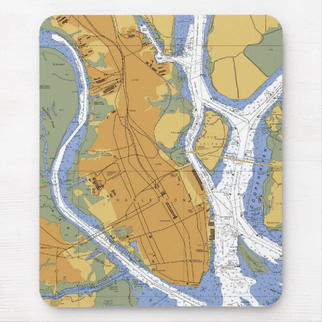 Charleston SC Nautical Harbor Chart mousepad Zazzle