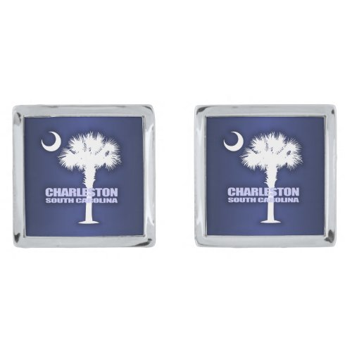 Charleston SC Palmetto  Crescent Silver Cufflinks