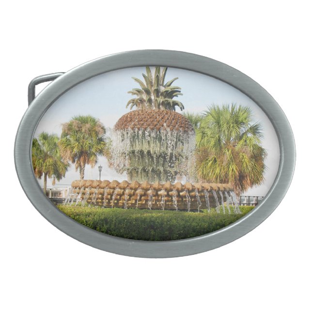 Charleston SC Pineapple Fountain, Waterfront Park Belt Buckle (Front)