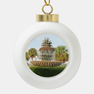 Charleston SC Pineapple Fountain, Waterfront Park Ceramic Ball Christmas Ornament