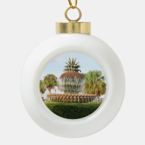 Charleston SC Pineapple Fountain Waterfront Park Ceramic Ball Christmas Ornament