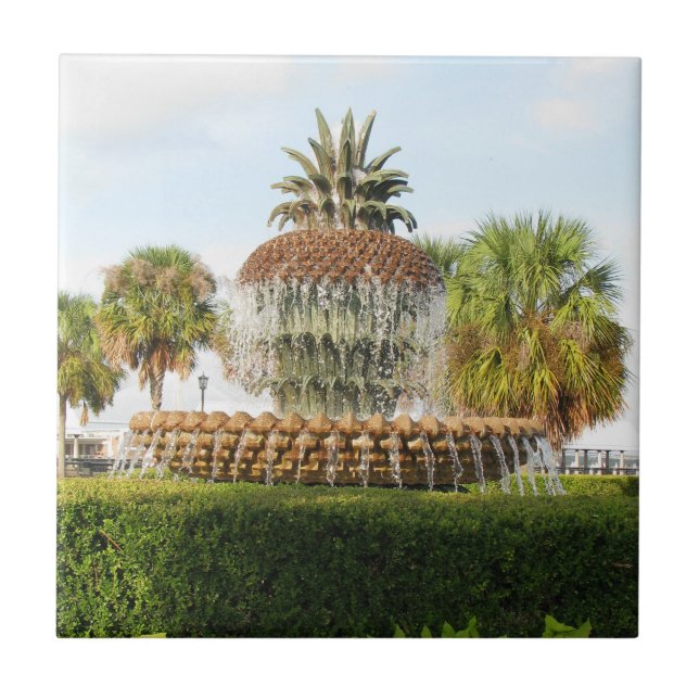 Charleston SC Pineapple Fountain, Waterfront Park Ceramic Tile (Front)