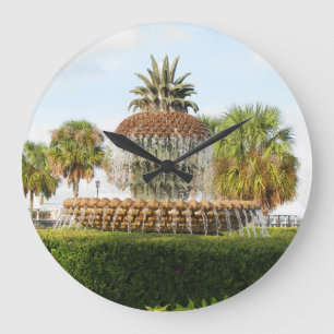 Charleston SC Pineapple Fountain, Waterfront Park Large Clock