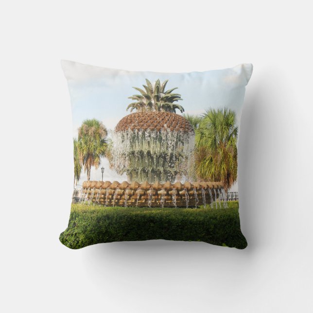 Charleston SC Pineapple Fountain, Waterfront Park Throw Pillow (Front)