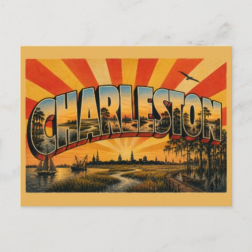 Charleston SC River Confluence Salt Marsh Art Postcard