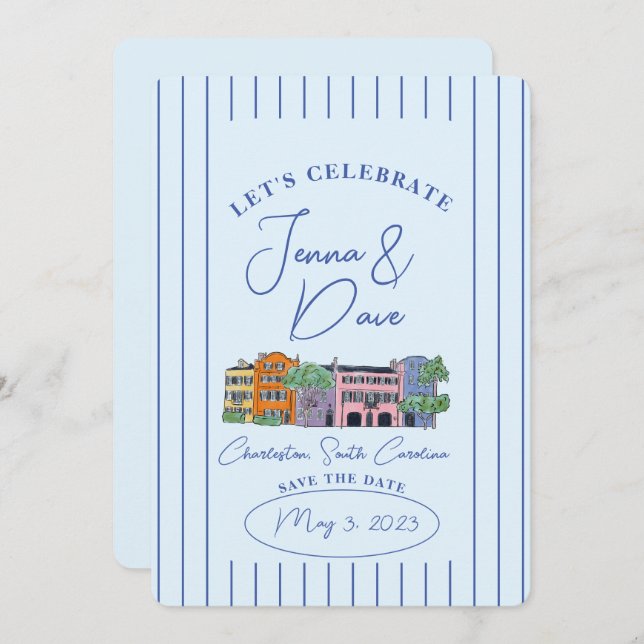 Charleston, SC Save the Date Watercolor Wedding  (Front/Back)