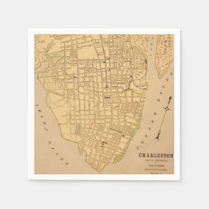 Charleston SC Vintage Map Postcard Napkins