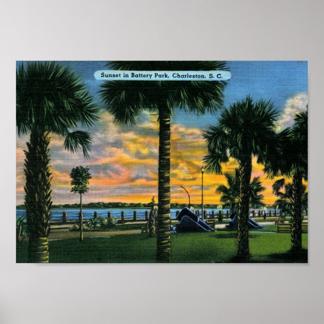 Charleston, South Carolina, Battery Park, Vintage Poster (Front)