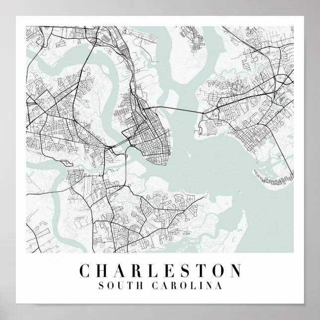 Charleston South Carolina Blue Water Street Map Poster | Zazzle