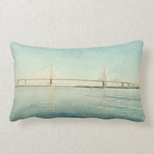 Charleston South Carolina Bridge Watercolor Print Lumbar Pillow