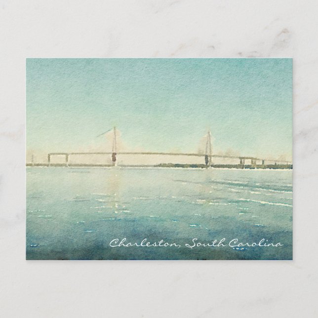 Charleston South Carolina Bridge Watercolor Print Postcard (Front)