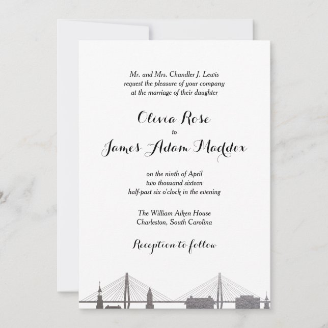Charleston South Carolina Faux Silver Invitation (Front)