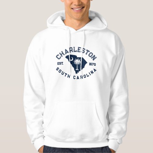 Charleston South Carolina Flag Map Navy Palmetto Hoodie