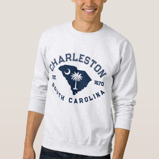 Charleston South Carolina Flag Map Navy Palmetto Sweatshirt (Front)