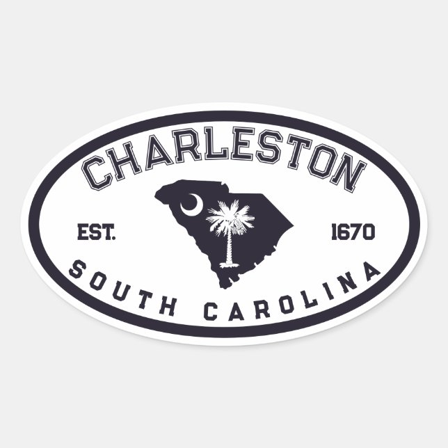 Charleston South Carolina Flag Map Navy Souvenirs Oval Sticker (Front)