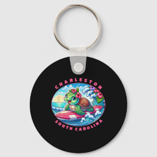 Charleston South Carolina Girls Cute Surfing Sea T Keychain
