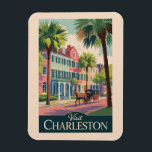 Charleston South Carolina Illustration Travel Art Magnet<br><div class="desc">Charleston retro vector travel design. From the colorful houses of Rainbow Row to plantation tours,  waterfront views,  and award-winning cuisine,  Charleston blends history,  charm,  and modern vibrancy into one unforgettable destination.</div>
