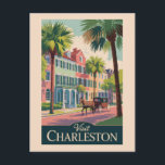 Charleston South Carolina Illustration Travel Art Postcard<br><div class="desc">Charleston retro vector travel design. From the colorful houses of Rainbow Row to plantation tours,  waterfront views,  and award-winning cuisine,  Charleston blends history,  charm,  and modern vibrancy into one unforgettable destination.</div>