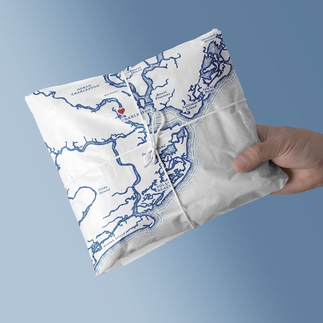 Charleston South Carolina Map Elegant Navy Blue  Tissue Paper (Charleston South Carolina Map tissue paper in elegant navy blue from Coastal Map Designs)