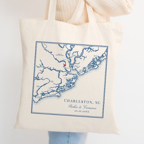 Charleston South Carolina Navy Blue Wedding Tote Bag