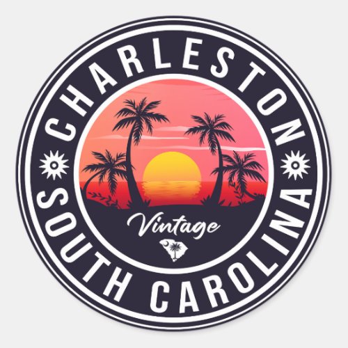 Charleston South Carolina _ Retro Sunset Souvenirs Classic Round Sticker