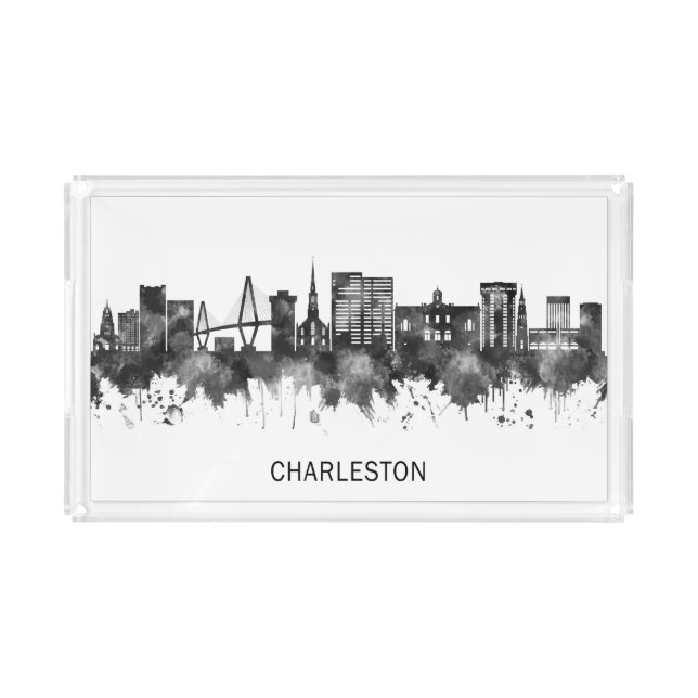 Charleston South Carolina Skyline BW Acrylic Tray (Front)