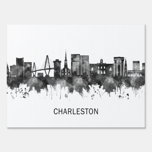 Charleston South Carolina Skyline BW Sign