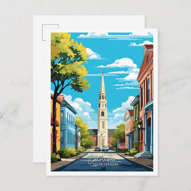 Charleston South Carolina Travel Illustration Postcard (Front/Back)