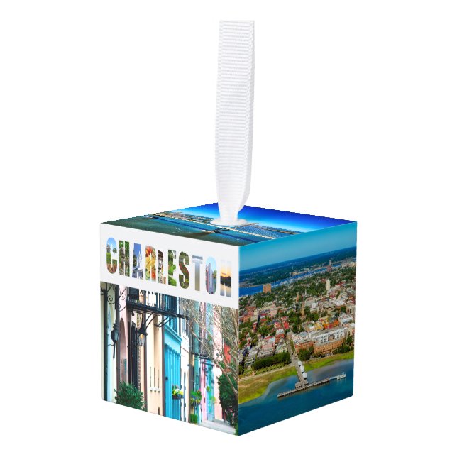 Charleston South Carolina Travel Photos Christmas Cube Ornament (Front Angled)