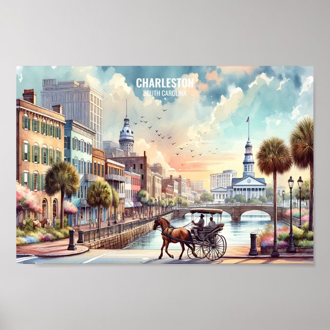 Charleston South Carolina Travel Places watercolor Poster (Front)