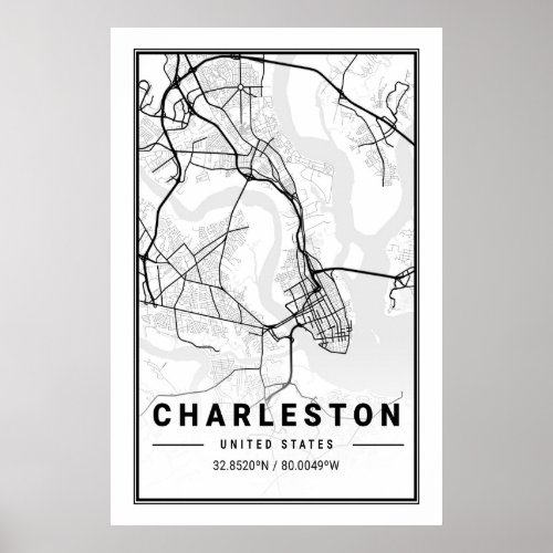 Charleston South Carolina USA City Travel City Map Poster