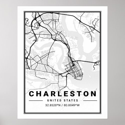 Charleston South Carolina USA Travel City Map Poster