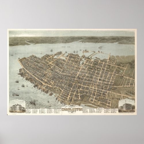 Charleston South Carolina Vintage Map Poster