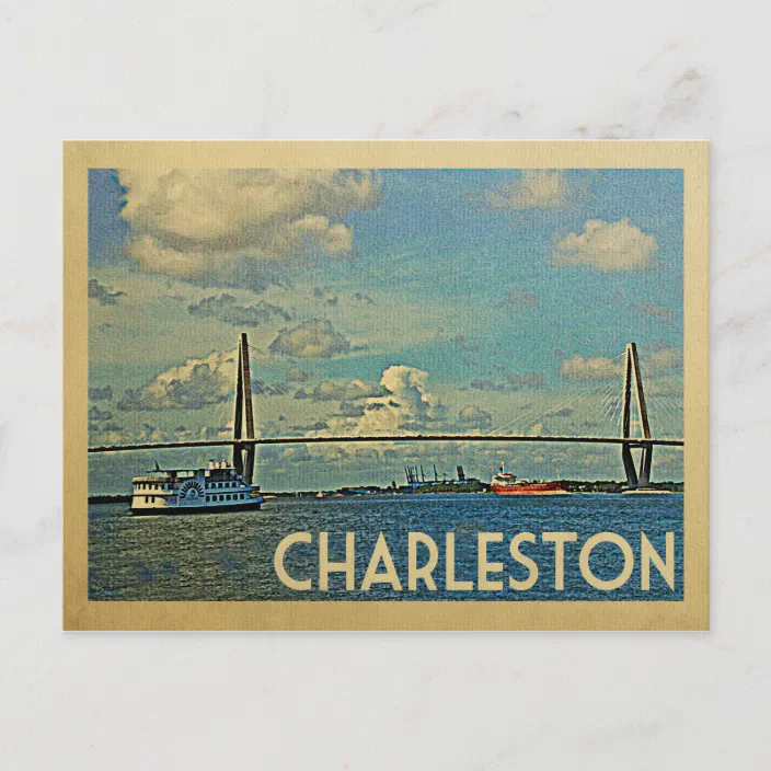 Charleston South Carolina Cooper River Bridge Vintage Travel Decal Sticker Souvenir