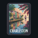 Charleston South Carolina Waterfront Illustration Magnet<br><div class="desc">Charleston retro vector travel design. From the colorful houses of Rainbow Row to plantation tours,  waterfront views,  and award-winning cuisine,  Charleston blends history,  charm,  and modern vibrancy into one unforgettable destination.</div>