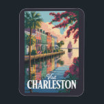 Charleston South Carolina Waterfront Illustration Magnet<br><div class="desc">Charleston retro vector travel design. From the colorful houses of Rainbow Row to plantation tours,  waterfront views,  and award-winning cuisine,  Charleston blends history,  charm,  and modern vibrancy into one unforgettable destination.</div>