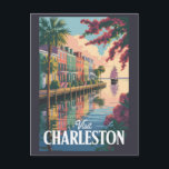 Charleston South Carolina Waterfront Illustration Postcard<br><div class="desc">Charleston retro vector travel design. From the colorful houses of Rainbow Row to plantation tours,  waterfront views,  and award-winning cuisine,  Charleston blends history,  charm,  and modern vibrancy into one unforgettable destination.</div>
