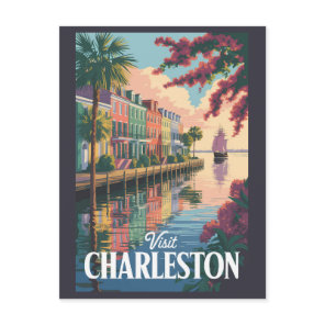 Charleston South Carolina Waterfront Illustration Postcard