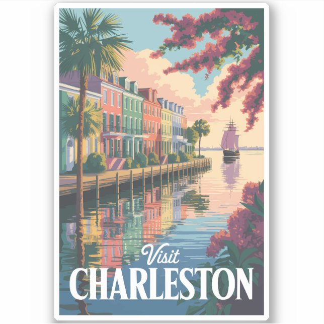 Charleston South Carolina Waterfront Illustration Sticker (Front)