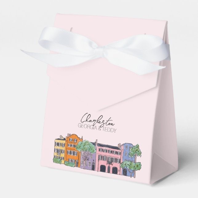 Charleston, South Carolina Wedding pink and bow   Favor Boxes (Front Side)